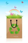 Cheerful Recycle Bag with Grass, Butterflies and Rainbow